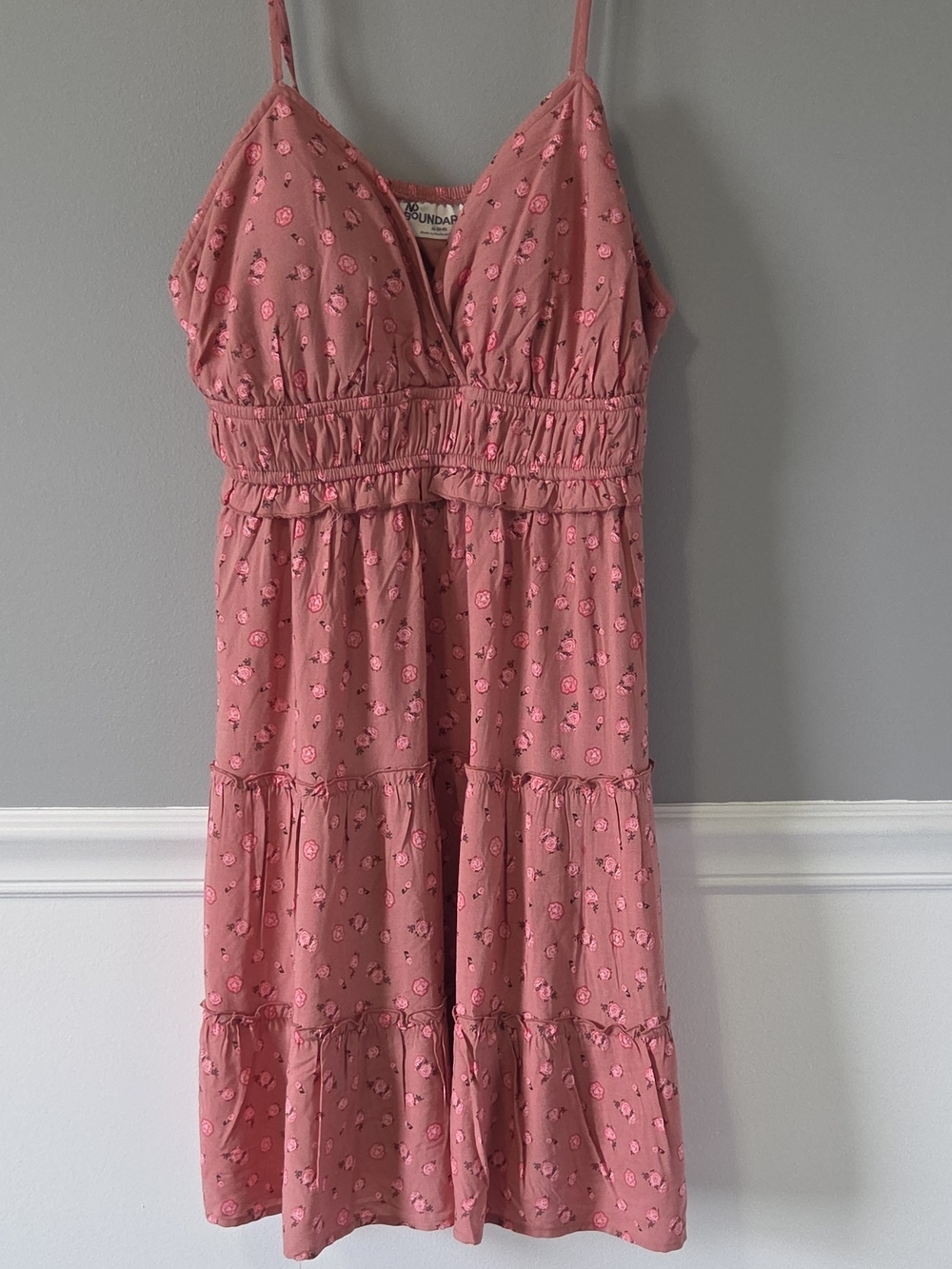 Dusty Rose Floral Tiered Spaghetti-Strap Padded V-neck Sundress XL (16-18)